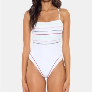 Nwt Soluna Swim White One-Piece Swimsuit Bathing Suit Sz Small Pastels Stripes